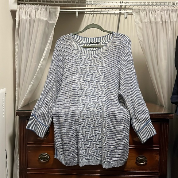 EUC NIC+ZOE Women's Large Blue and White Knit Sweater Shirt - Picture 1 of 8